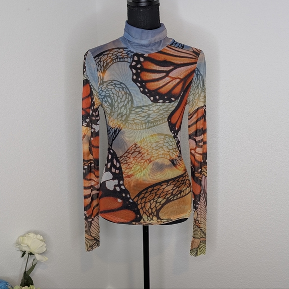 Revolve AFRM Zadie Long Sleeve Mesh Top in Butterfly Sub - Picture 3 of 7